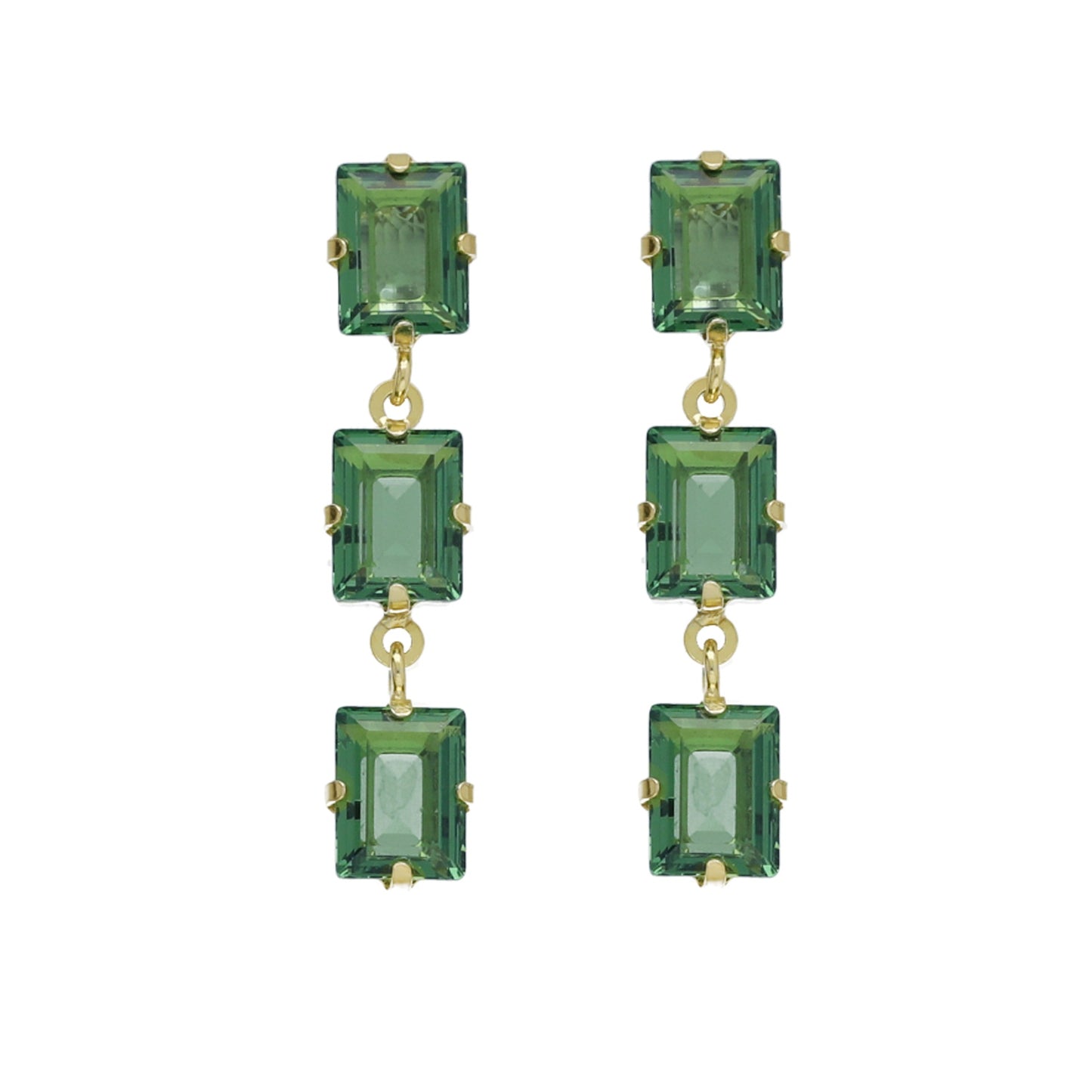 Pendientes largos Chiara rectángulo cristal en Plata baño Oro