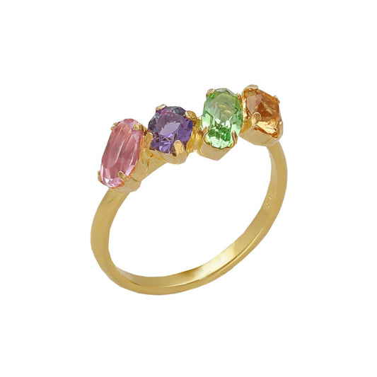 Anillo ajustable God Morgen con cristal multicolor en Plata baño Oro