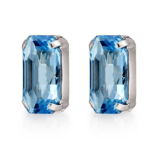 Pendientes botón Inspire rectángulo cristal azul en Plata baño rodio