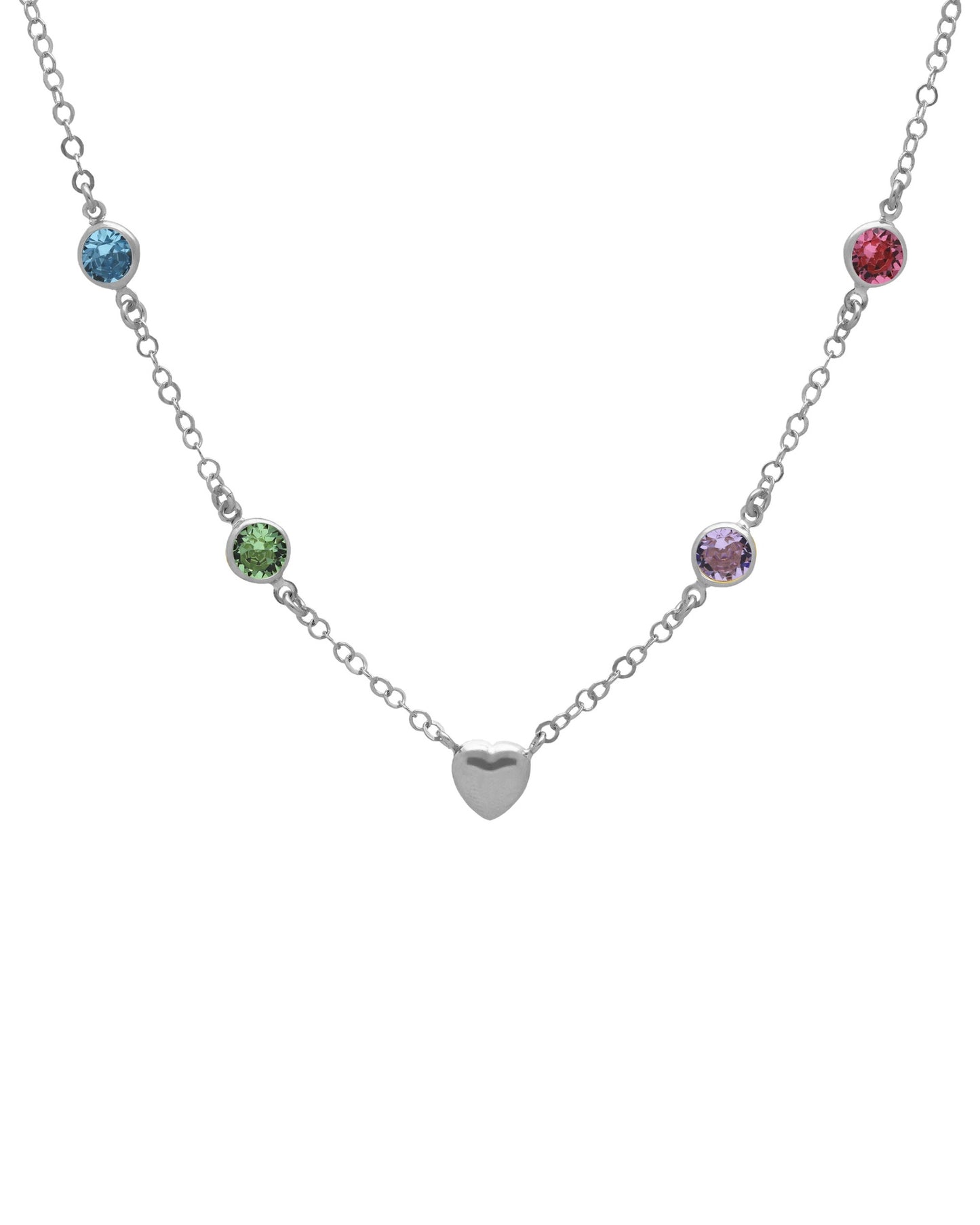 Muá heart short Necklace with multicolor crystal in silver
