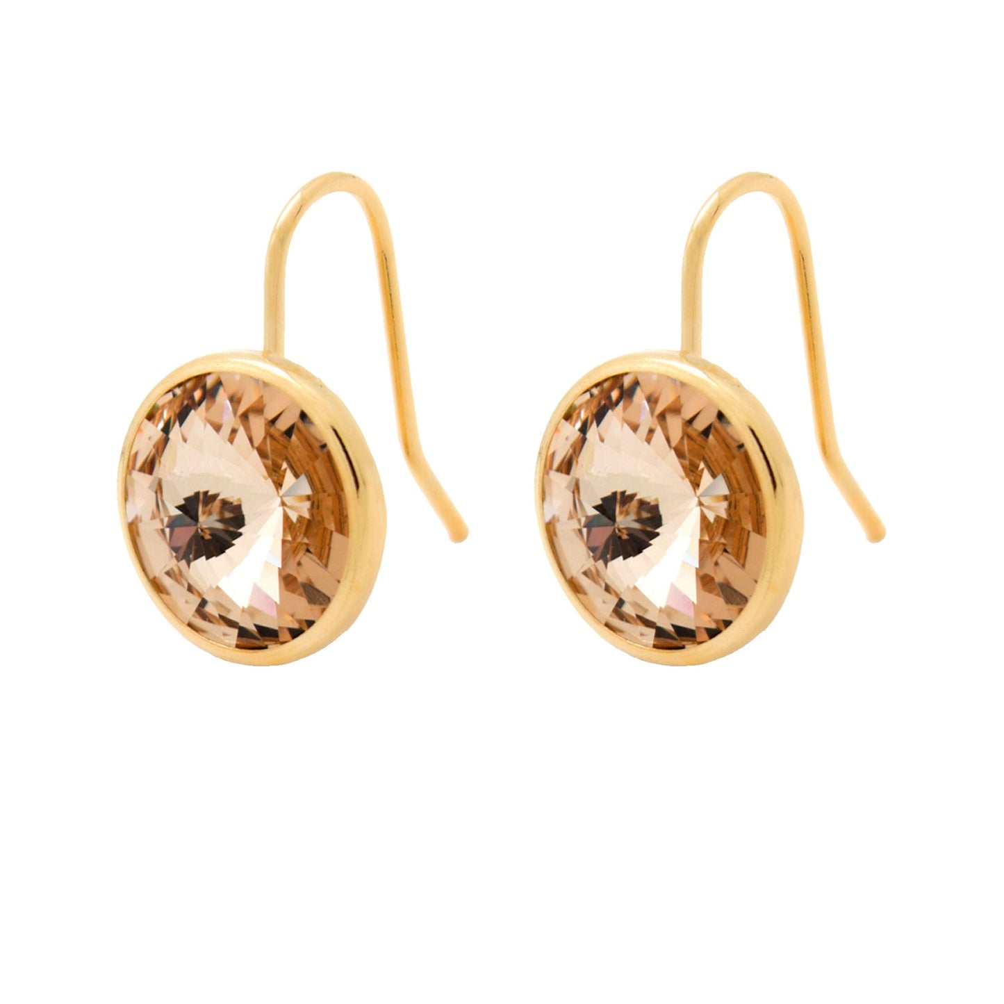 Pendientes cortos Basic Pendientes gancho cortos 15mm círculo cristal en Plata baño Oro