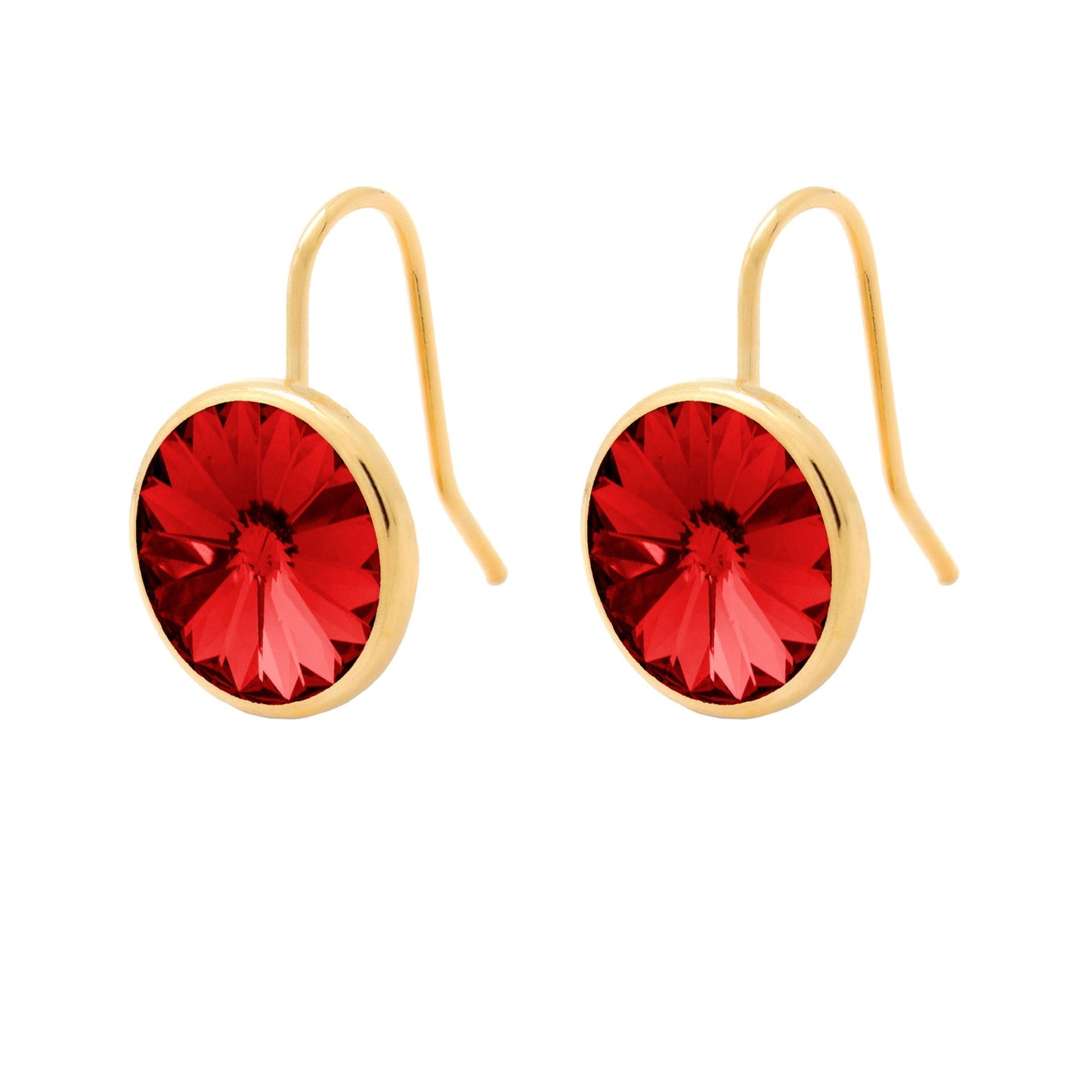Pendientes cortos Basic Pendientes gancho cortos 15mm círculo cristal en Plata baño Oro