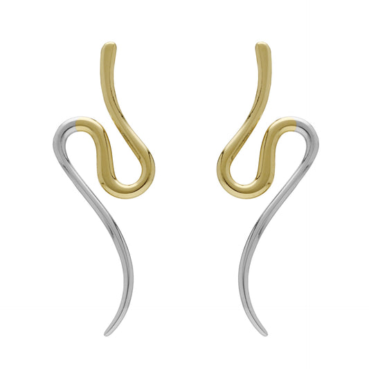 Pendientes largos Copenhagen en Plata baño Rodio y Oro