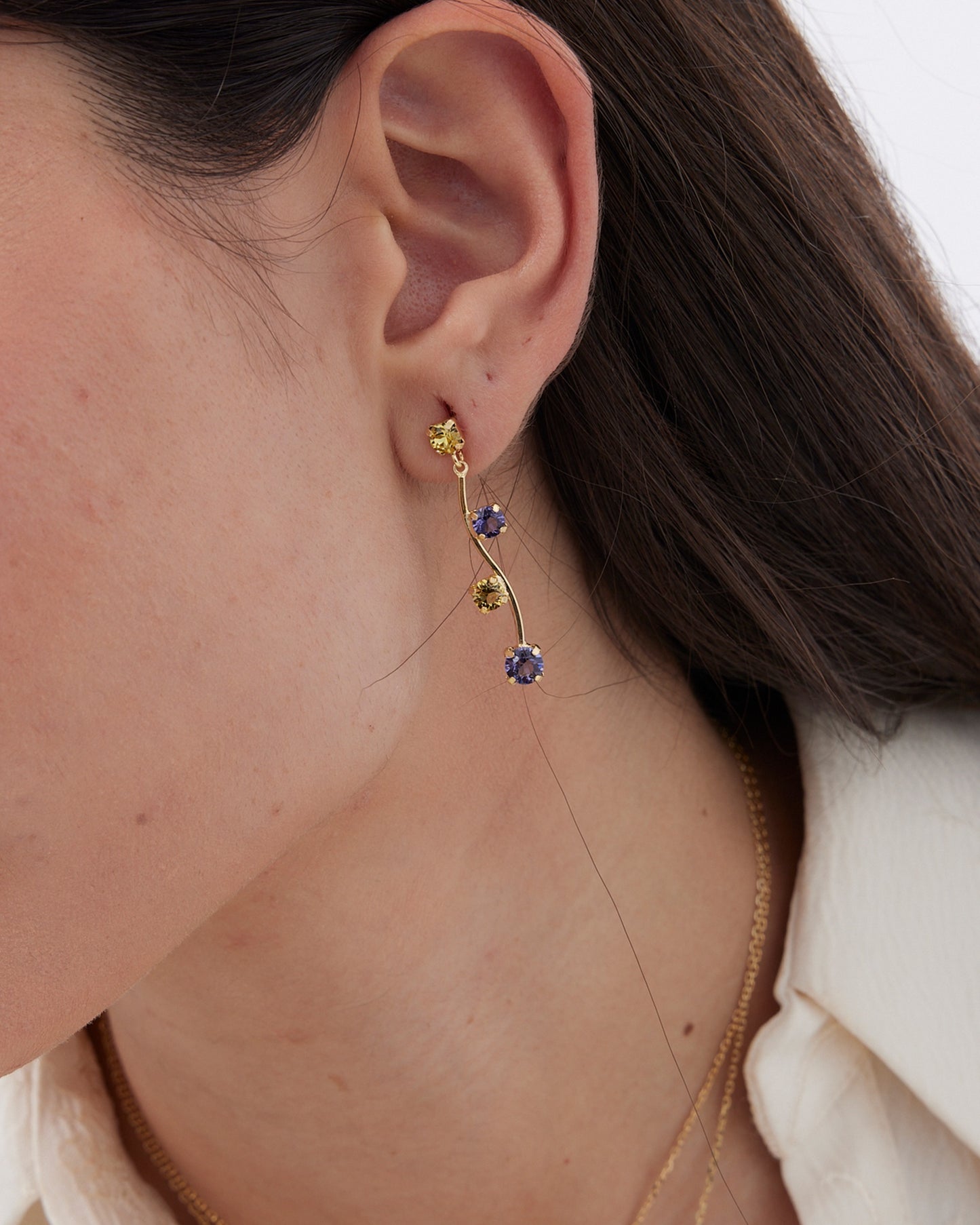 Pendientes largos Fleur árbol con cristal en Plata baño Oro