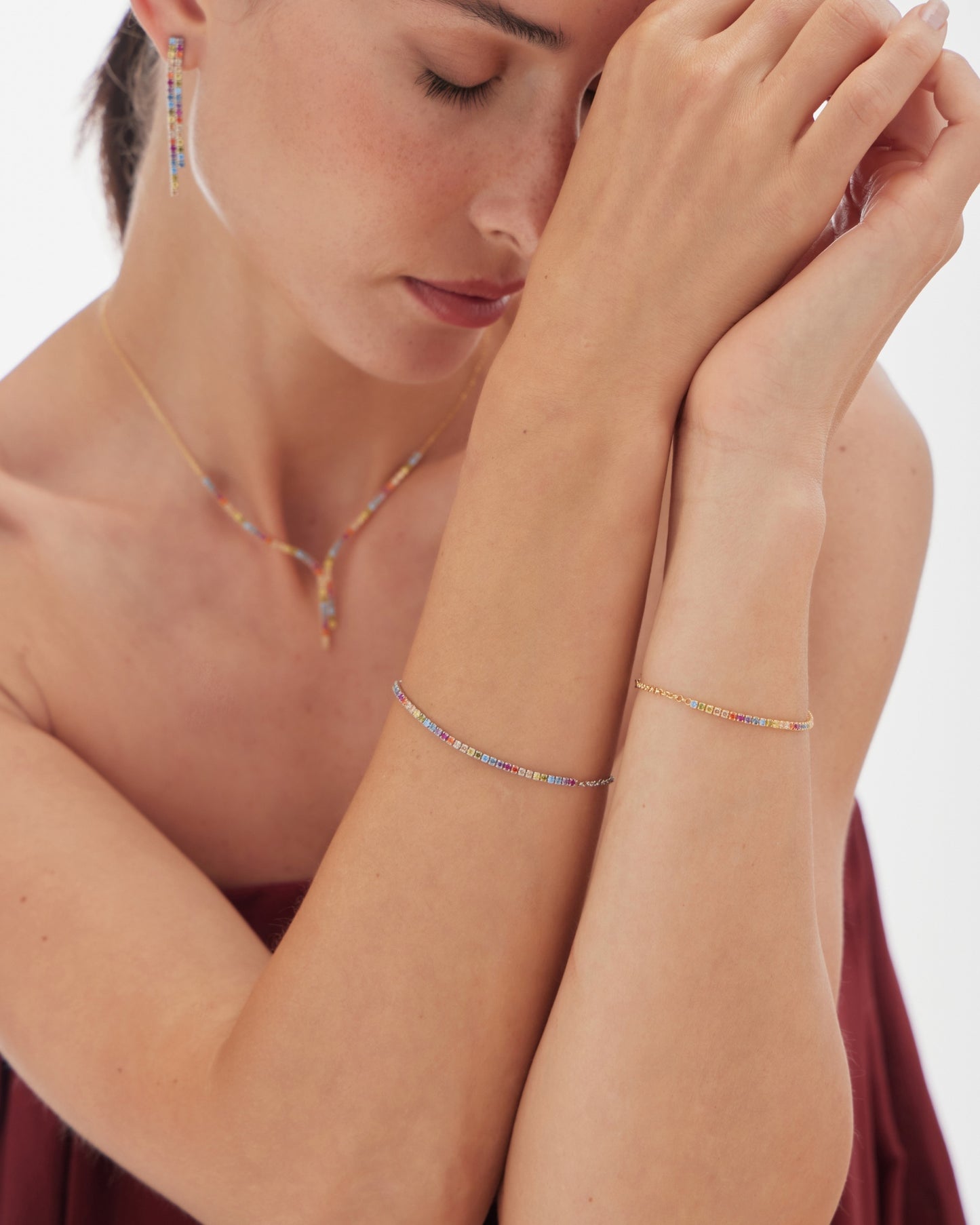Pulsera Riviera con cristales riviere multicolor en Plata