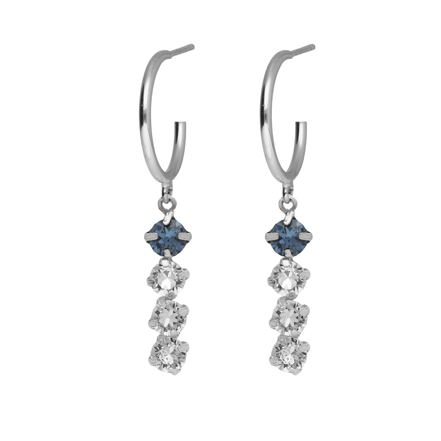 Pendientes aro Fadhila cristal azul en Plata baño rodio