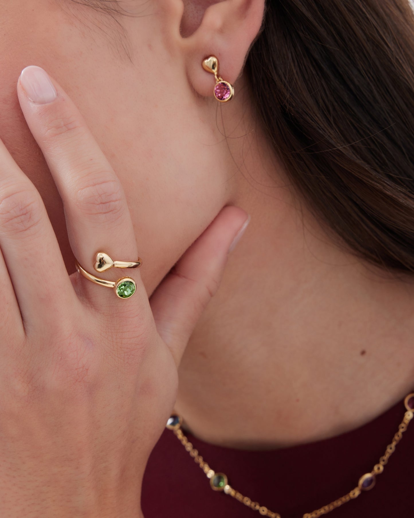 Anillo ajustable Muá corazón con cristal en plata baño oro