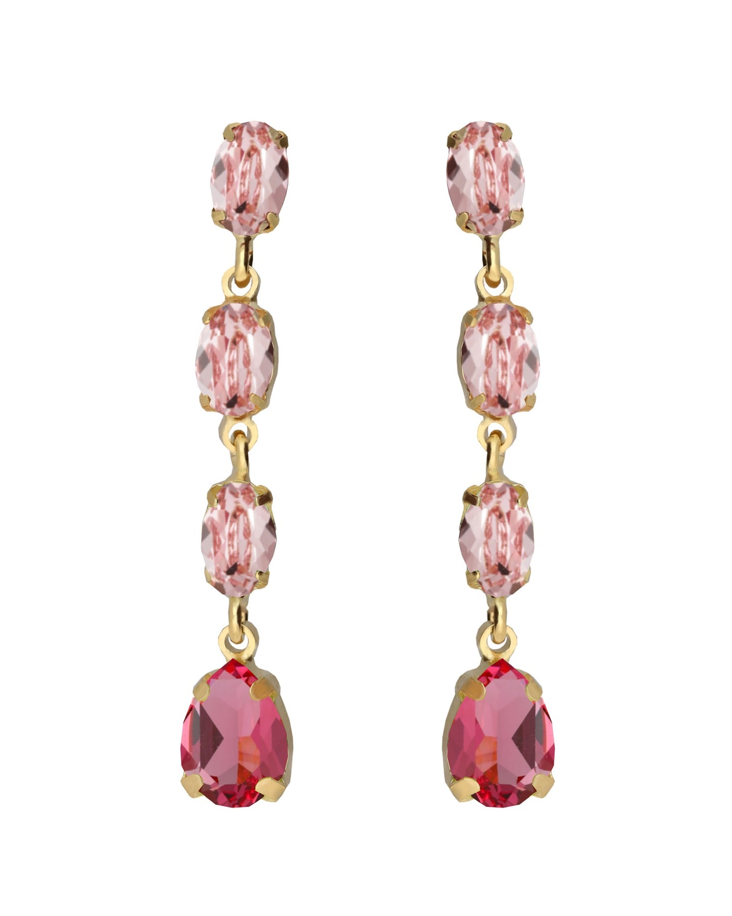 Pendientes largos Eau con cristal rosa en Plata baño Oro