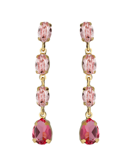 Pendientes largos Eau con cristal rosa en Plata baño Oro