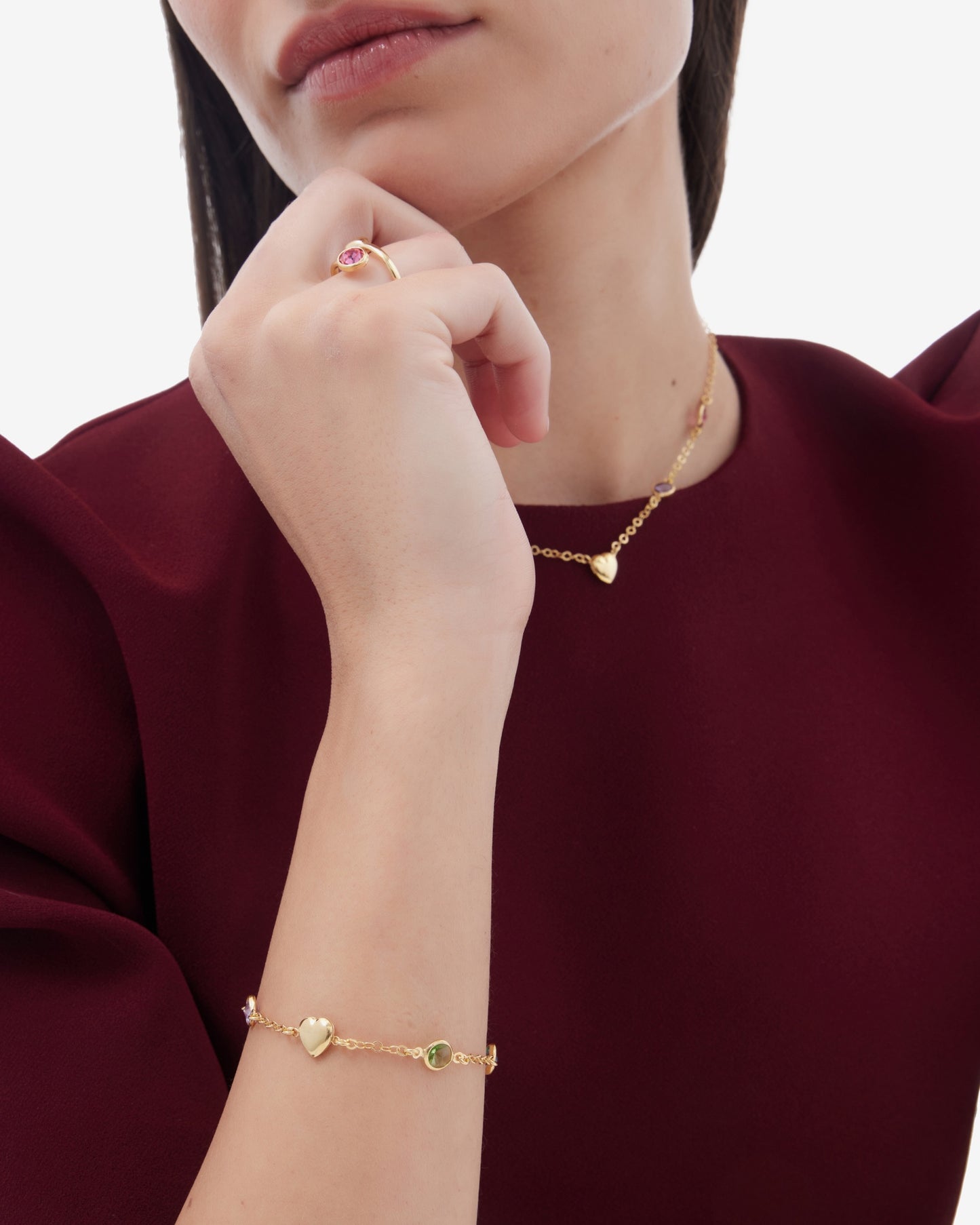 Pulsera Muá corazón con cristal multicolor en plata