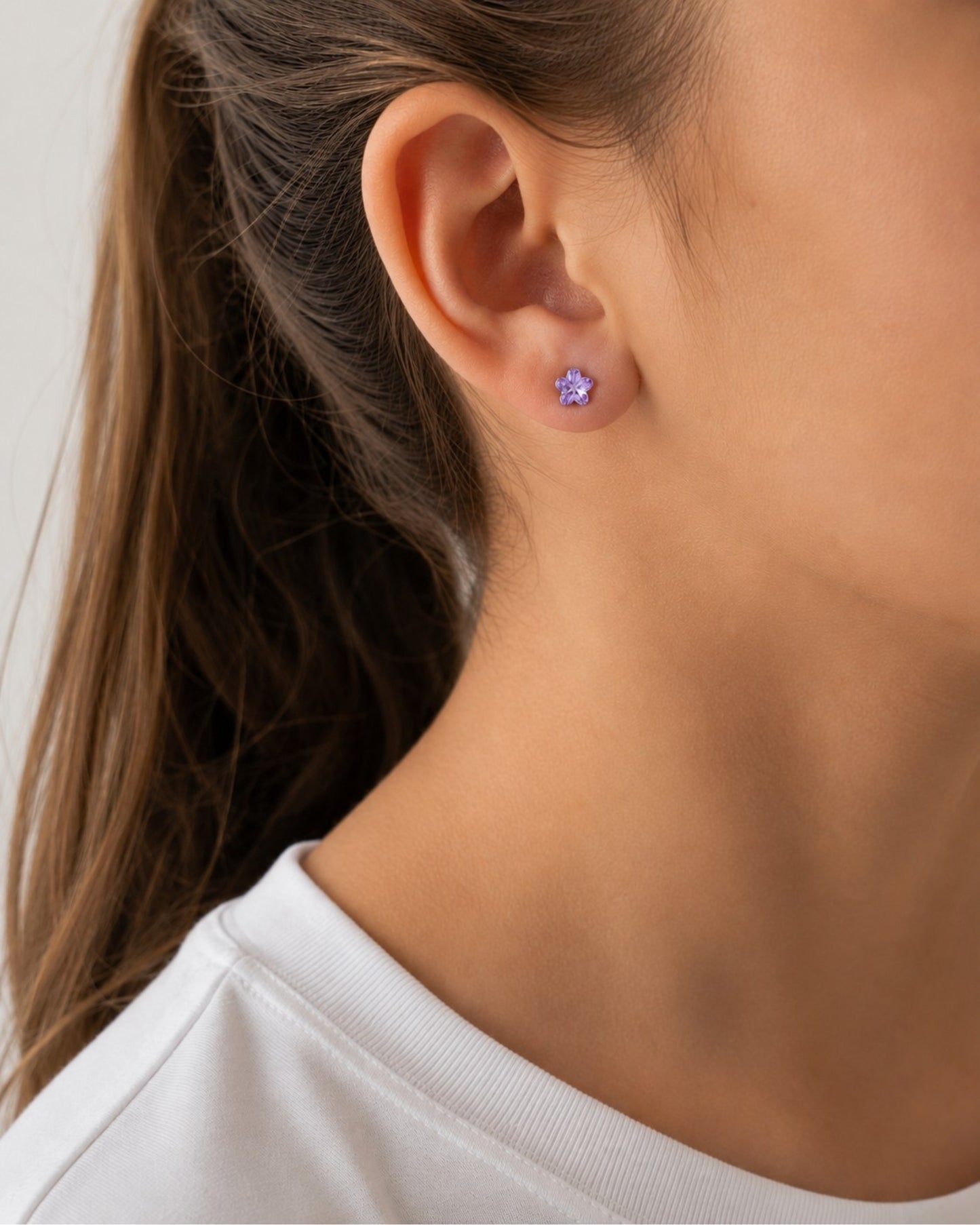 Pendientes botón Fantasy flor cristal en Plata baño rodio