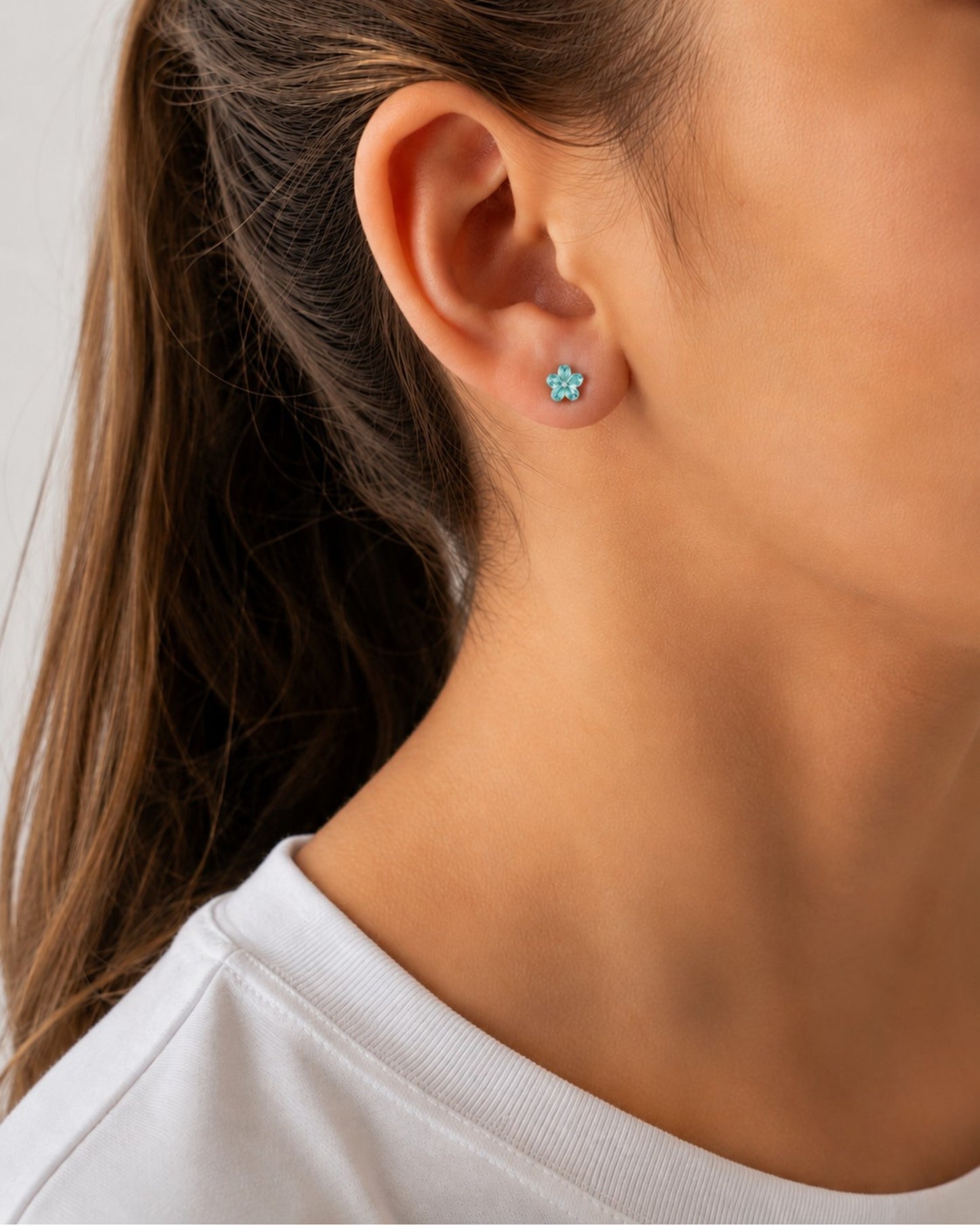 Pendientes botón Fantasy flor cristal en Plata baño rodio