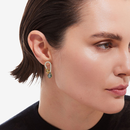 Pendientes cortos Clarity cristal champán en Plata baño Oro