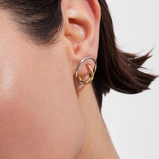 Pendientes aro Frame en Plata baño Oro y Rodio