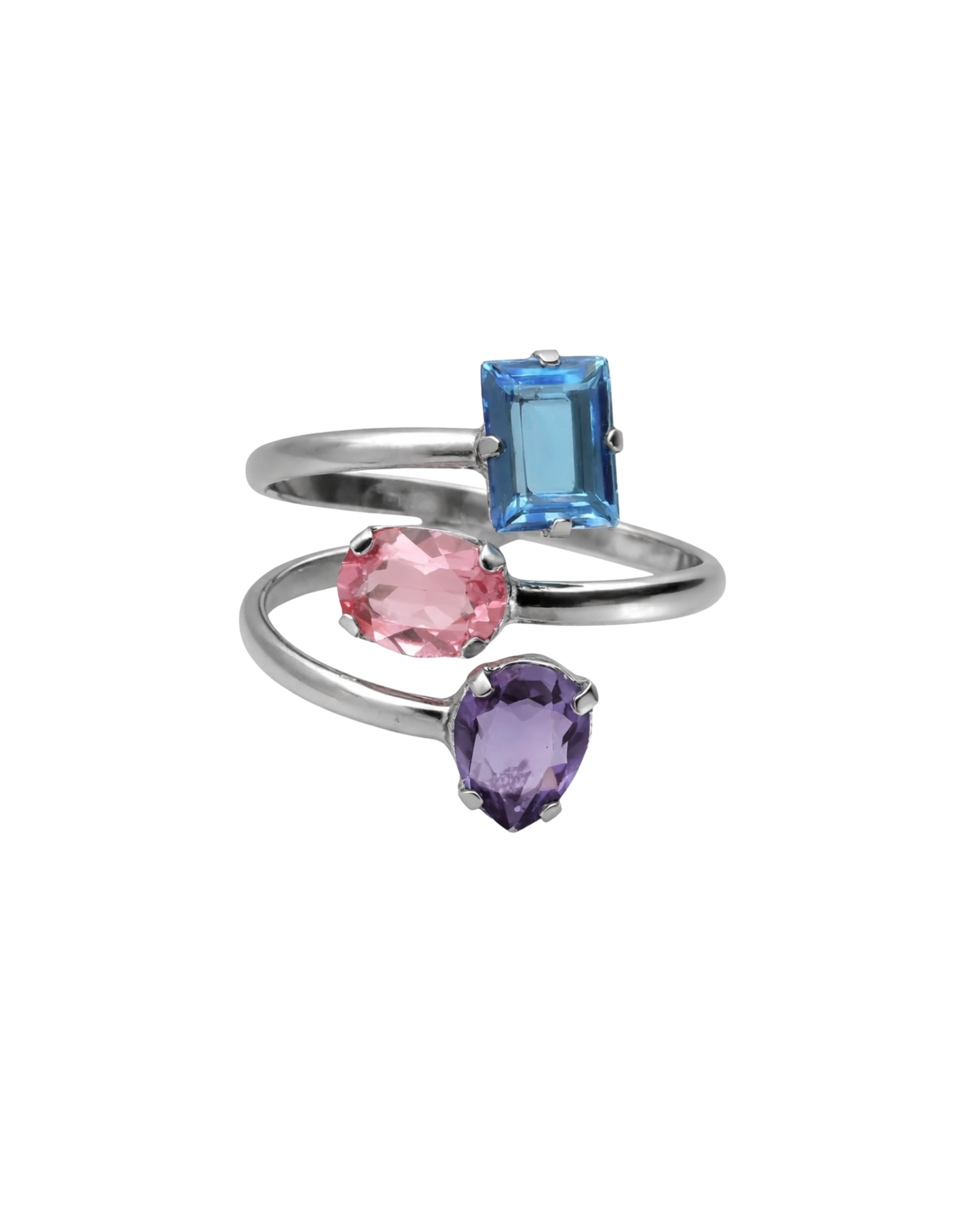 Anillo ajustable espiral Borea con cristal multicolor en Plata baño Rodio