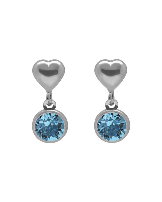 Pendientes cortos Muá corazón con cristal en plata baño rodio