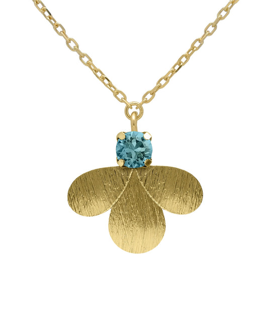 Collar corto Azure gota textura con cristal azul en Plata baño Oro