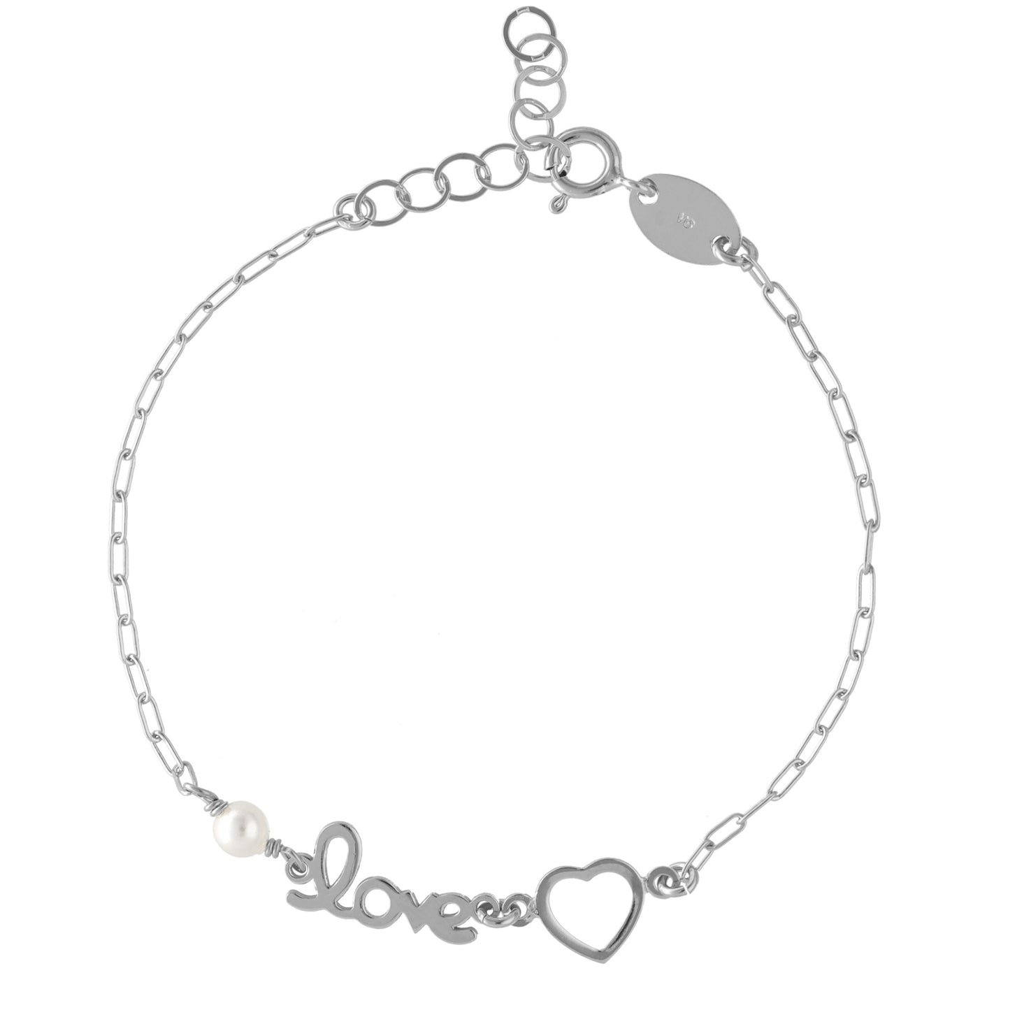 Pulsera Enamora corazón perla en Plata