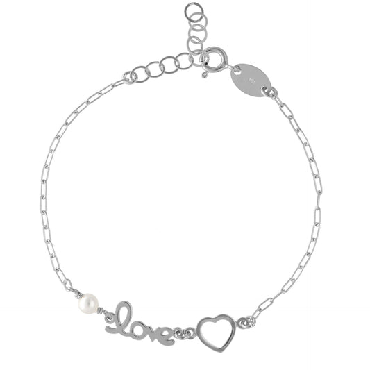 Pulsera Enamora corazón perla en Plata