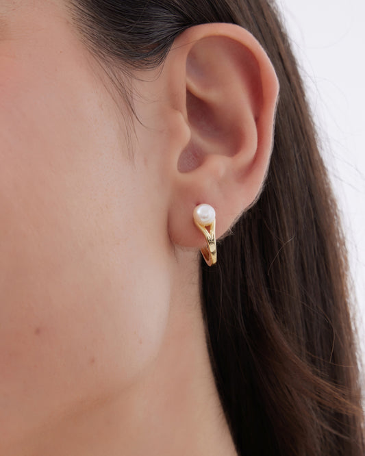 Pendientes aro click Solene con perla cultivada en Plata baño Oro