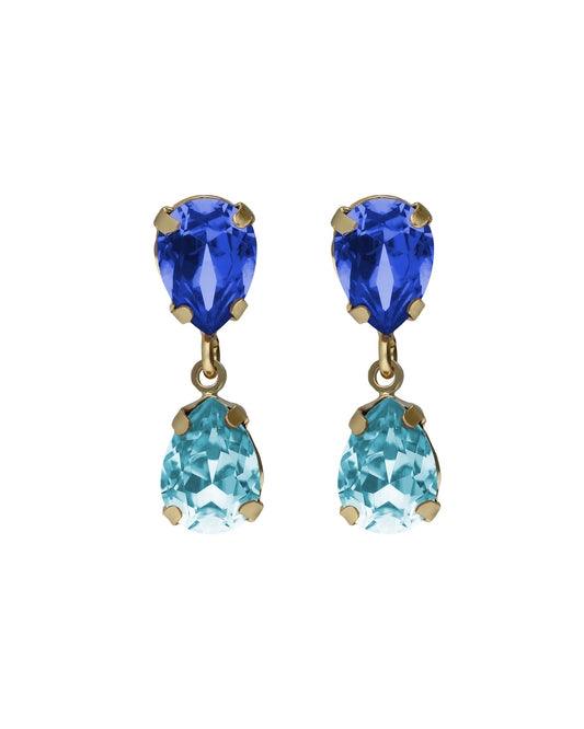 Pendientes cortos lágrima Birthstone con cristal en Plata baño Oro