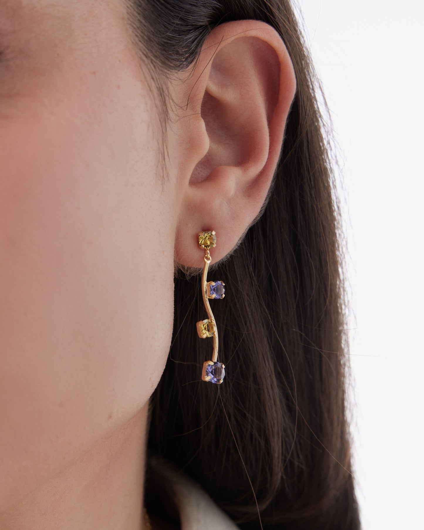 Pendientes largos Fleur árbol con cristal en Plata baño Oro