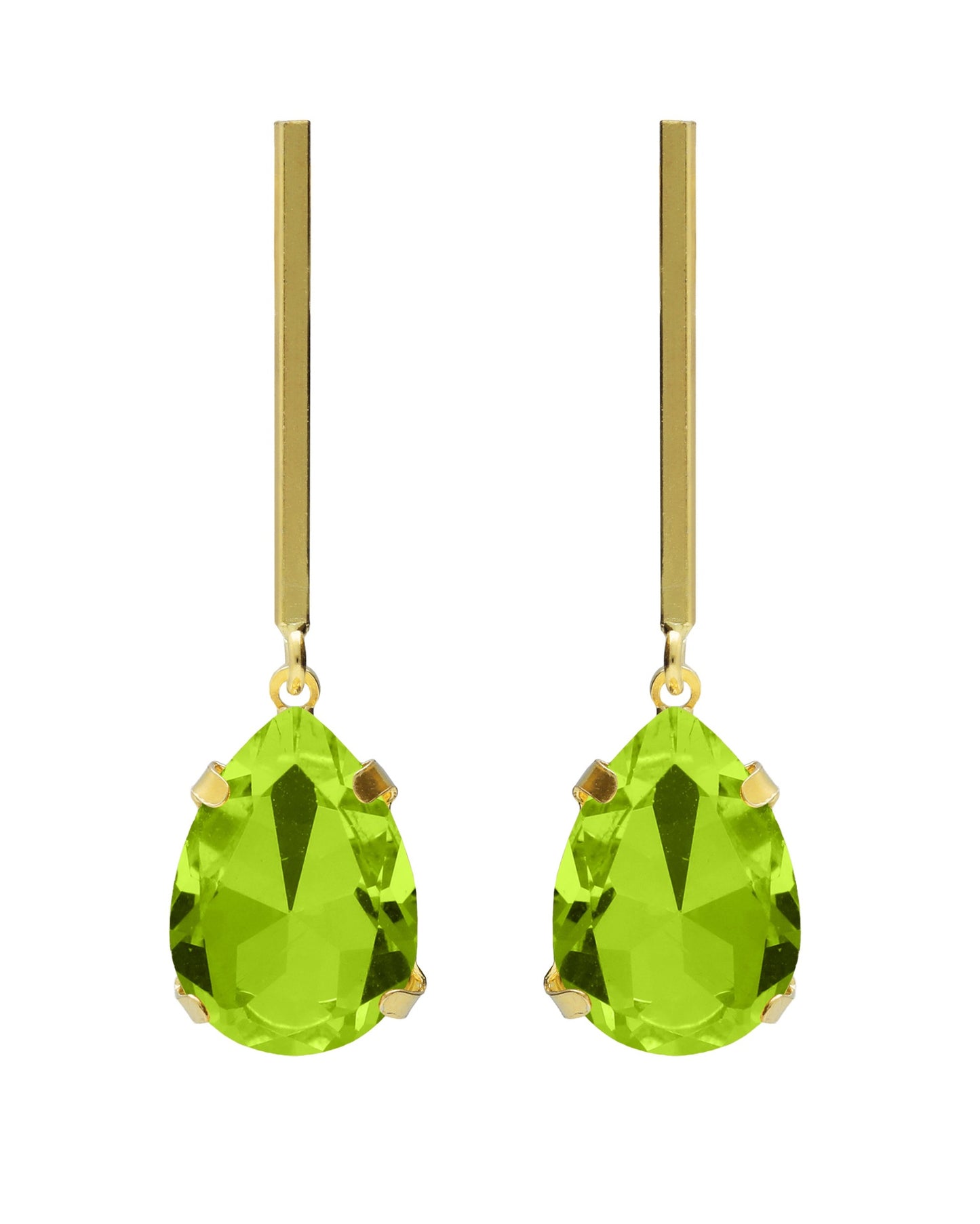 Pendientes largos Fleur lágrima con cristal en Plata baño Oro
