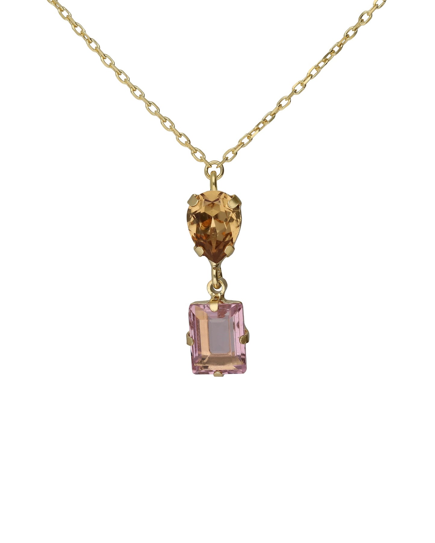 Collar corto Borea con cristal rosa y champán en Plata baño Oro