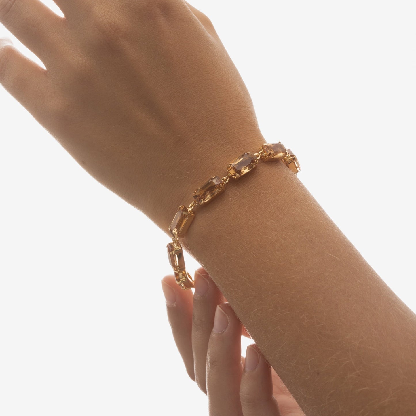 Pulsera Inspire rectángulo cristal en Plata baño Oro