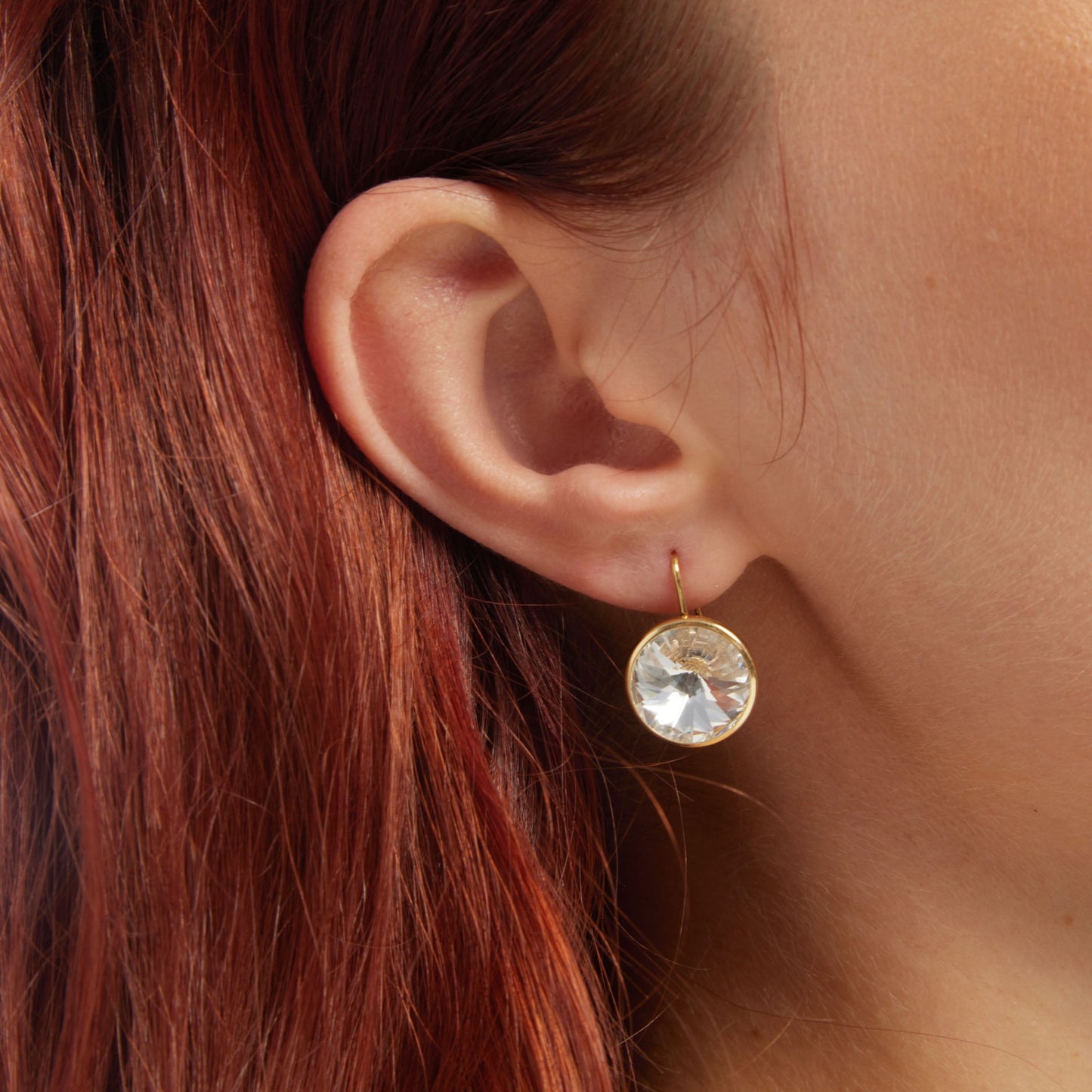 Pendientes cortos Basic Pendientes gancho cortos 15mm círculo cristal en Plata baño Oro