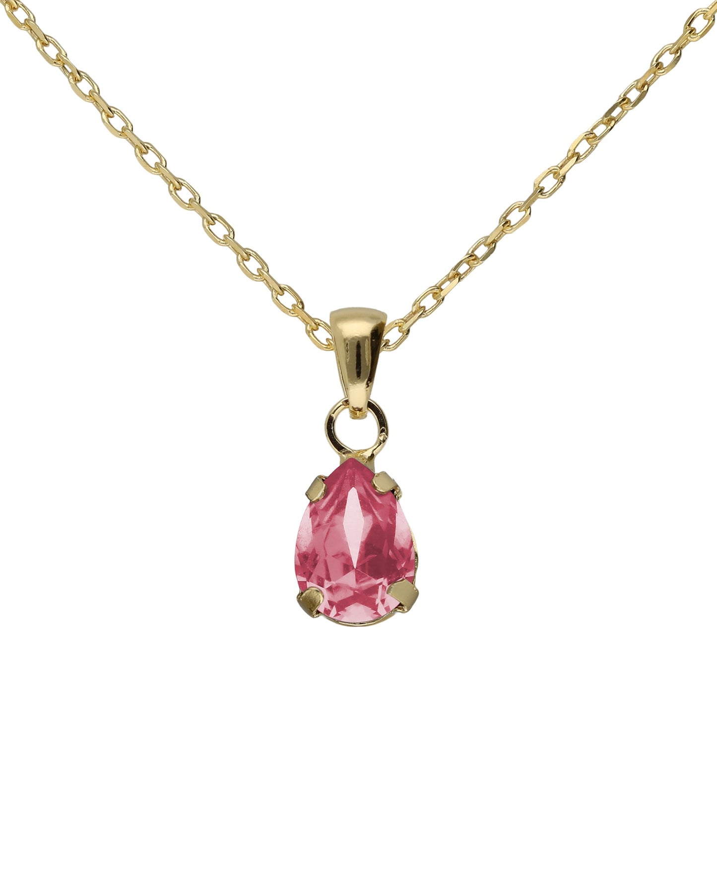 Collar corto lágrima Birthstone con cristal en Plata baño Oro