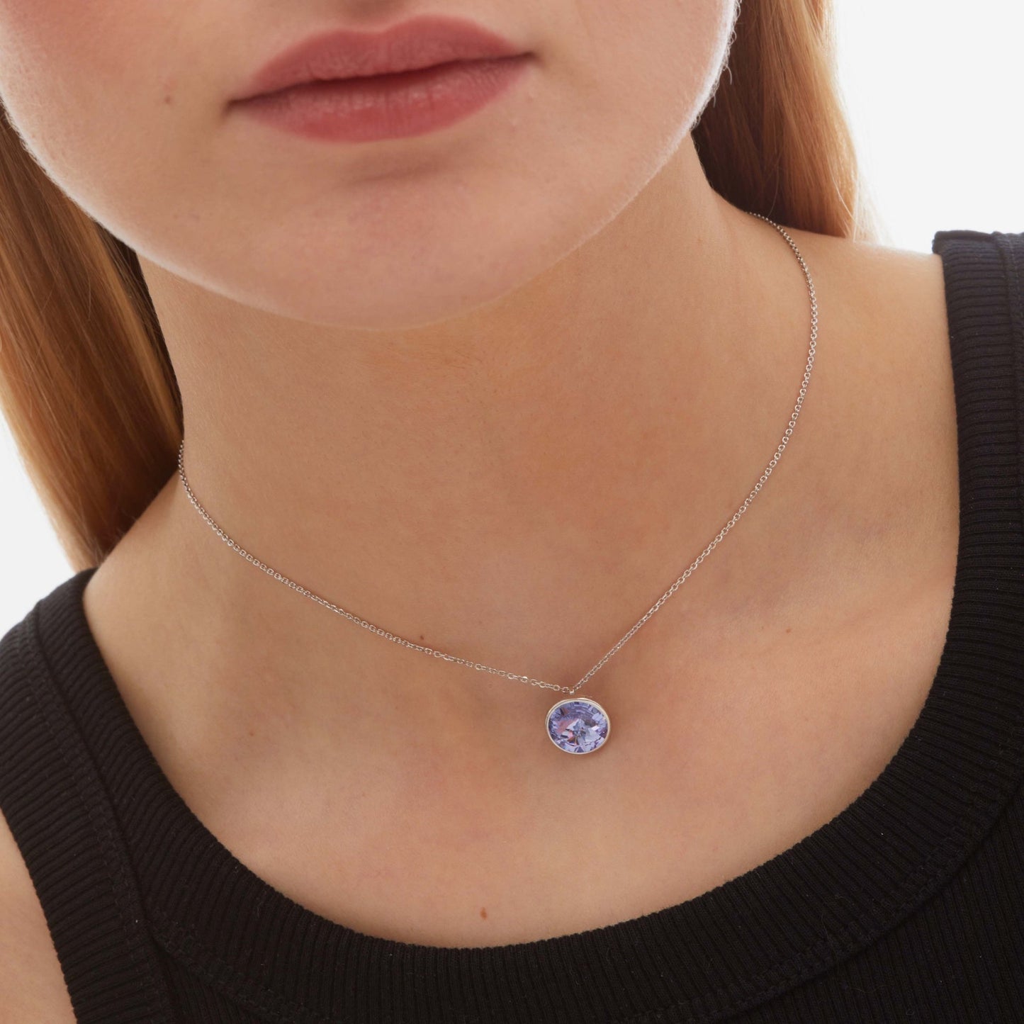 Collar corto Basic 11,5mm círculo cristal en Plata baño rodio