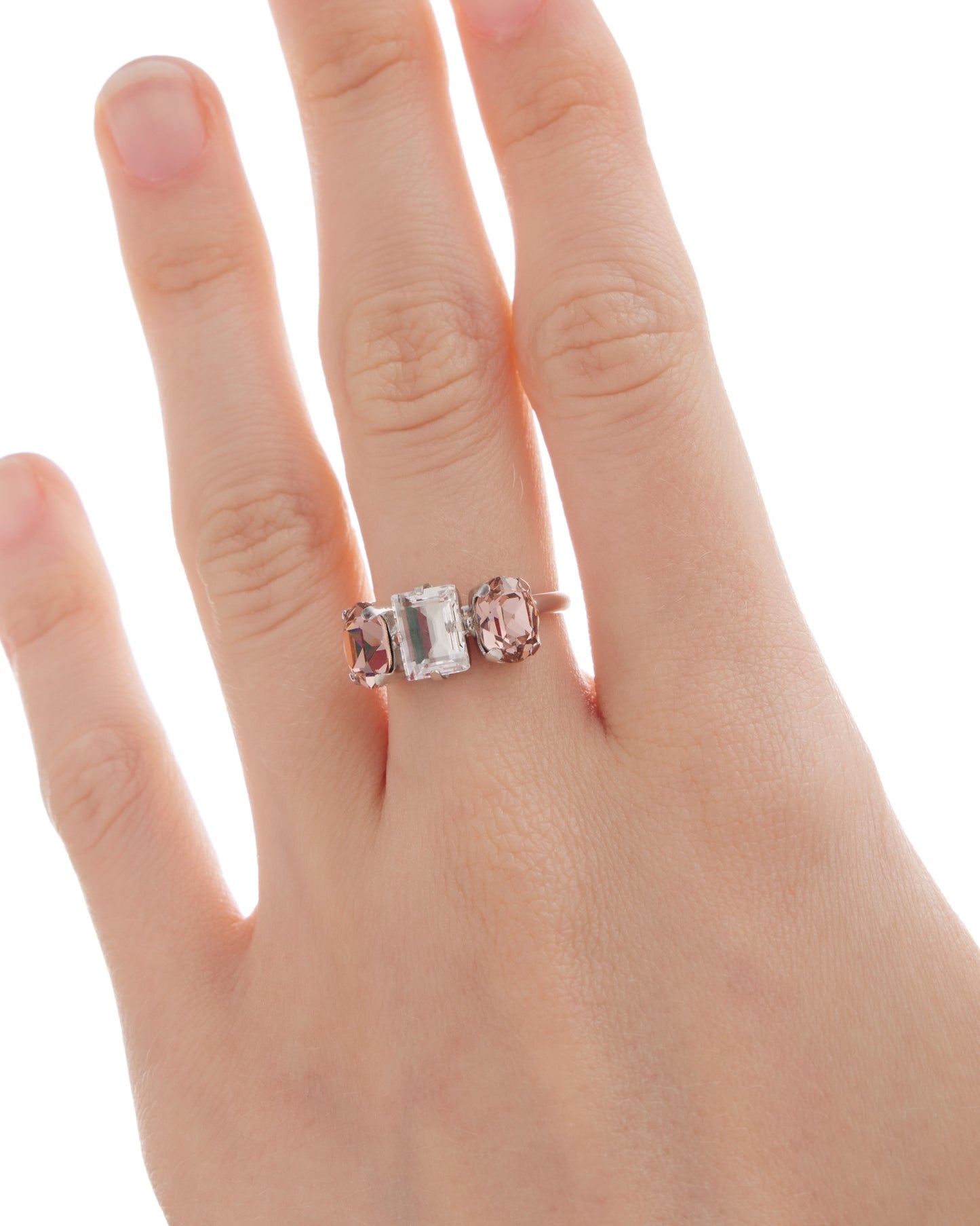 Anillo ajustable oval Ombra con cristal en Plata baño Rodio