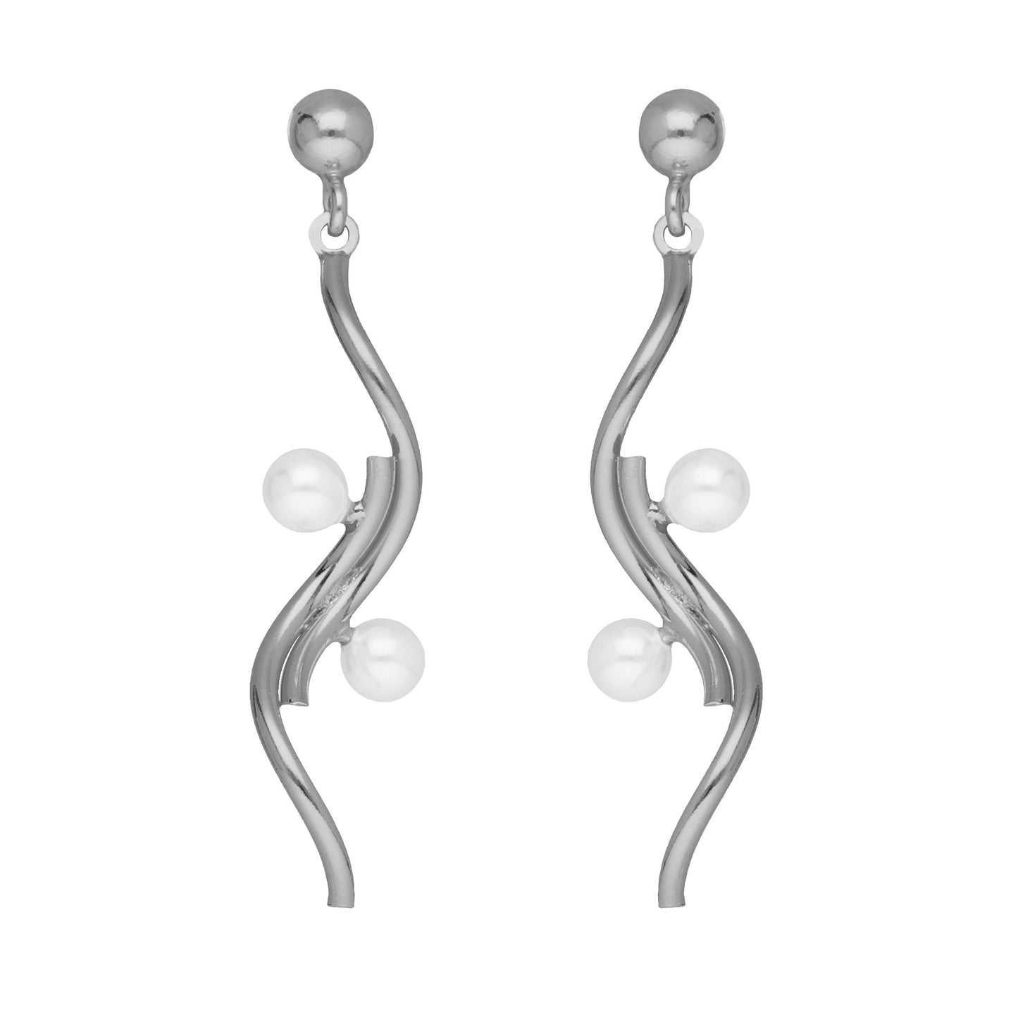 Pendientes largos Milan perla en Plata