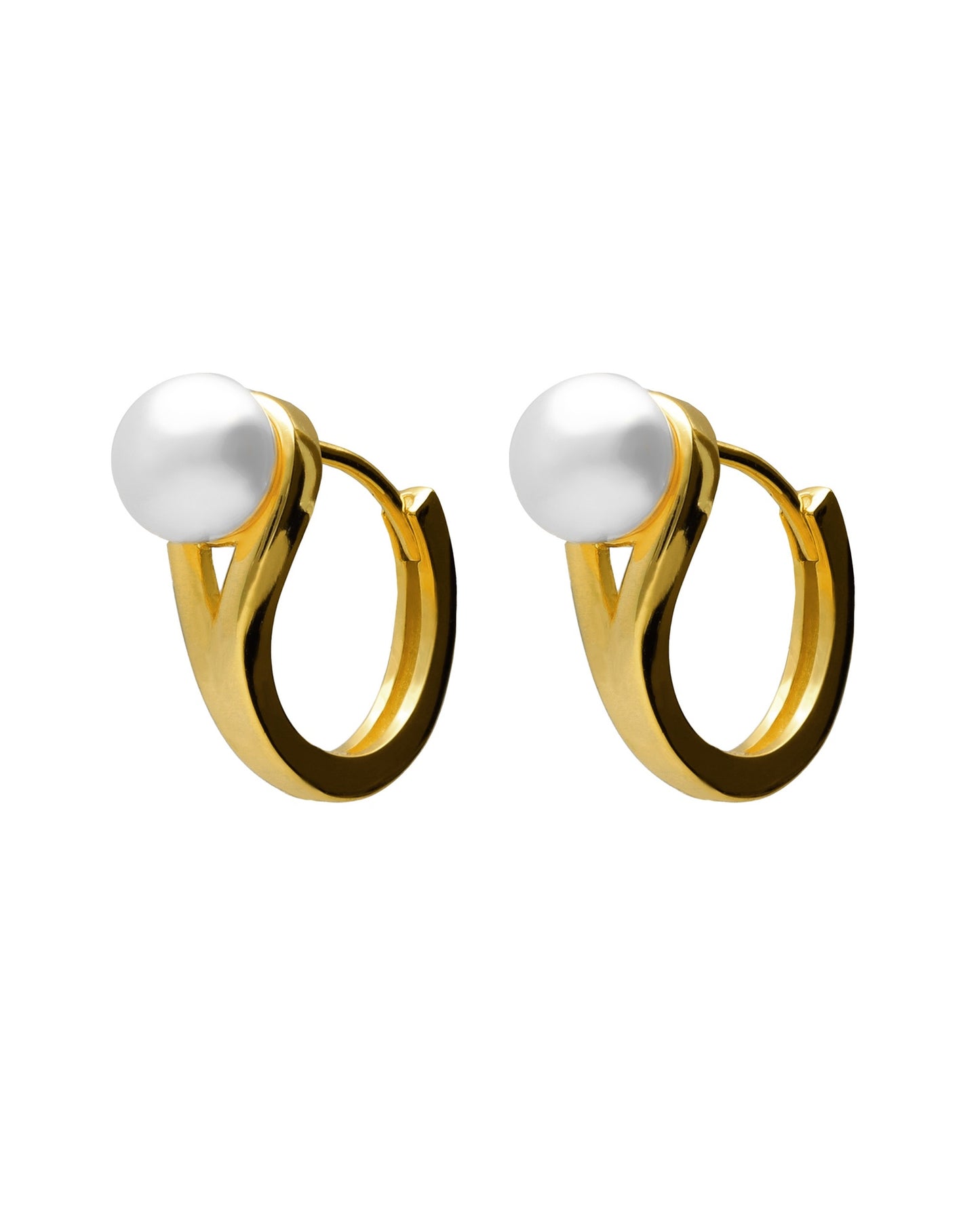 Pendientes aro click Solene con perla cultivada en Plata baño Oro
