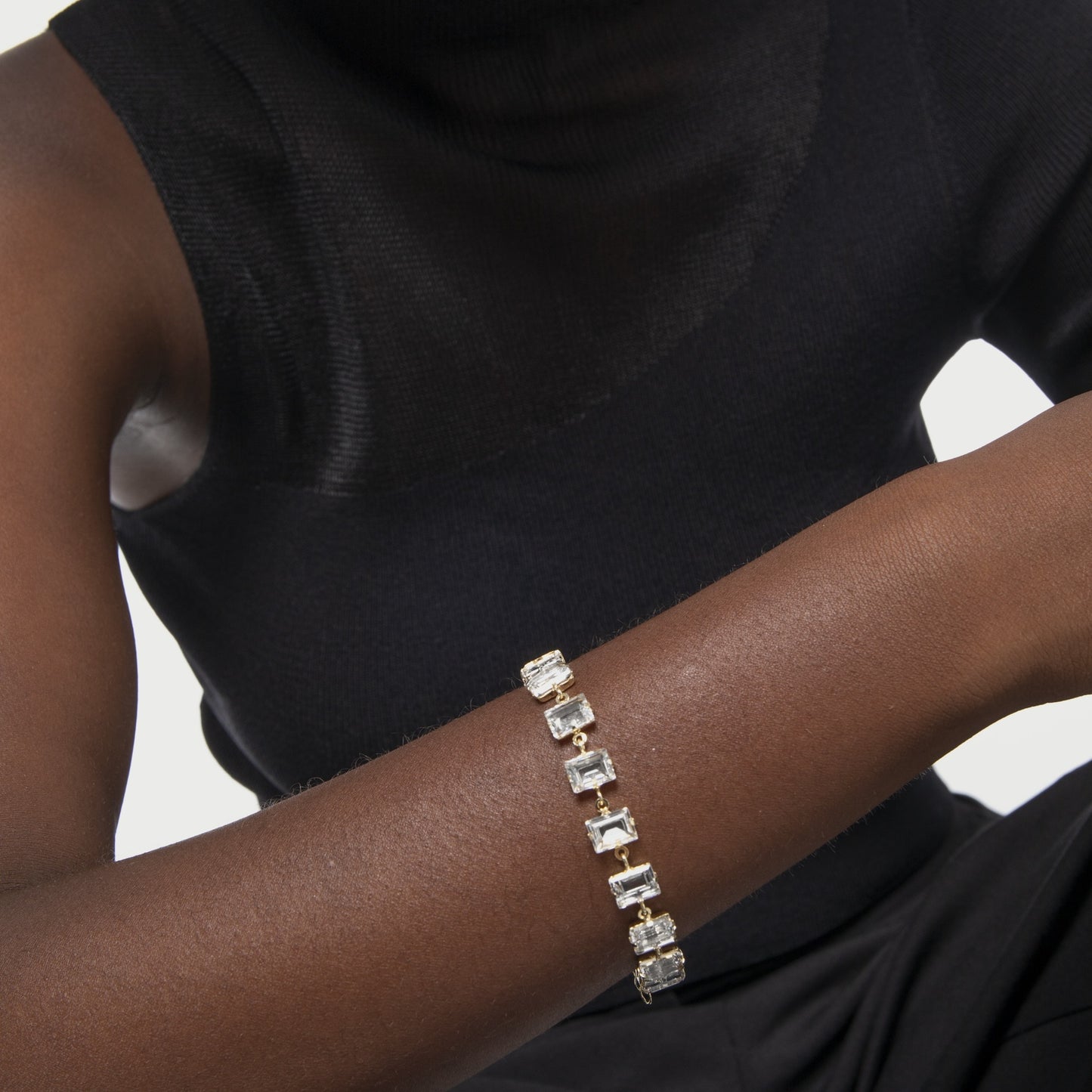 Pulsera Chiara rectángulo cristal en Plata baño Oro