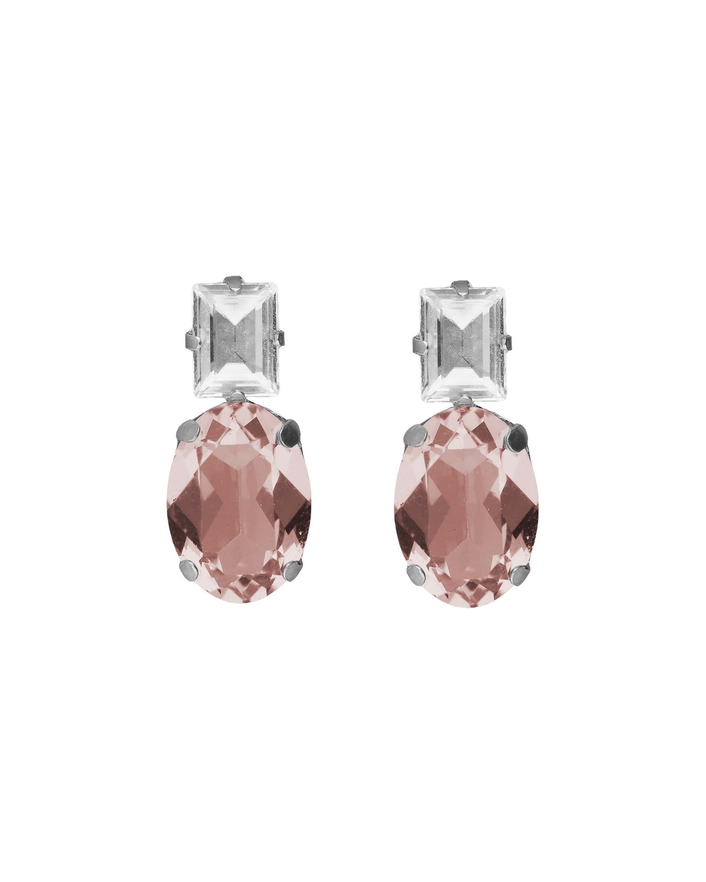 Pendientes cortos oval Ombra con cristal en Plata baño Rodio