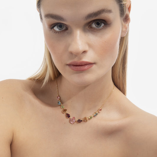 Collar corto Magnolia lágrima cristal en Plata baño Oro