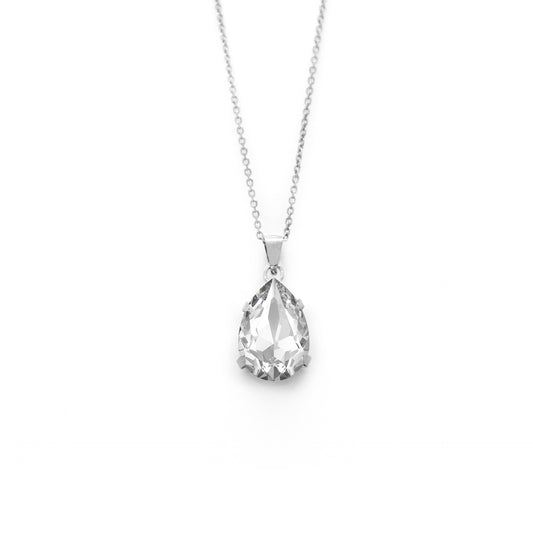 Collar corto Magnolia lágrima cristal en Plata baño rodio