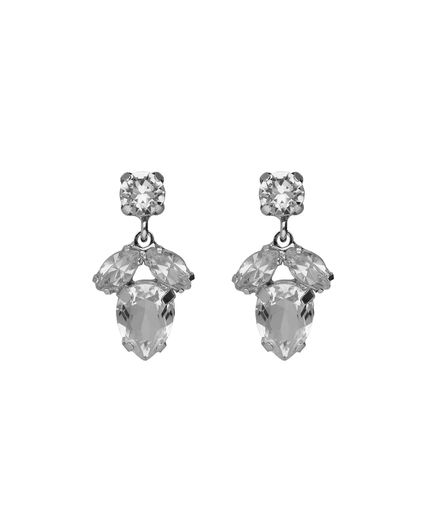 Pendientes cortos lágrima Lieve con cristal blanco en Plata baño Rodio