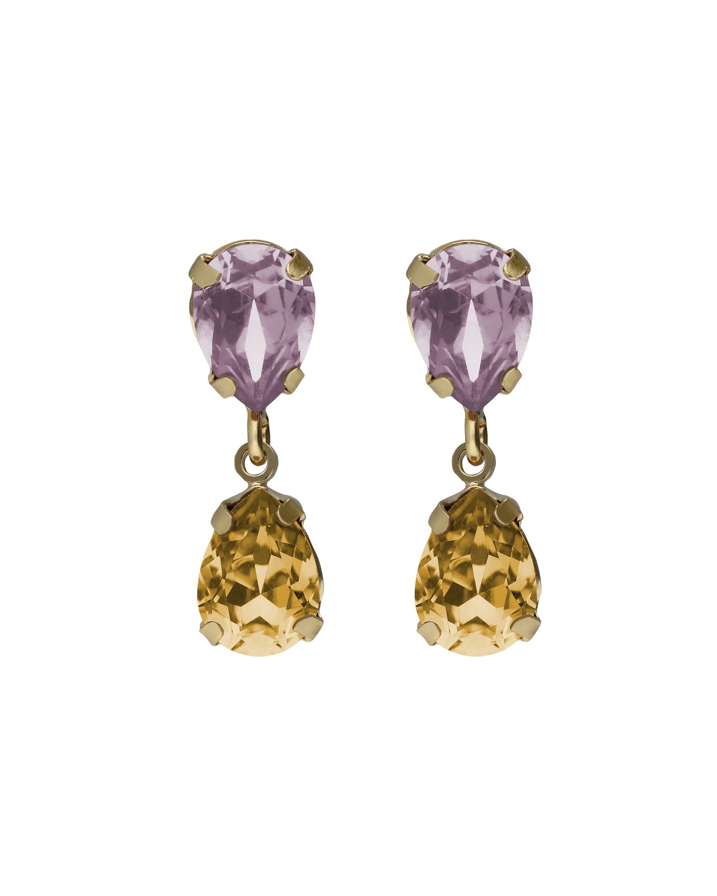 Pendientes cortos lágrima Birthstone con cristal en Plata baño Oro