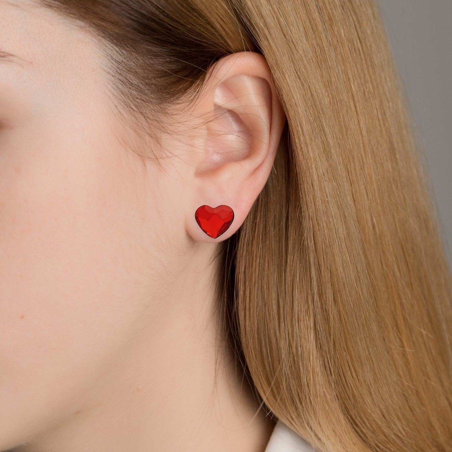 Pendientes botón Cuore corazón grande cristal en Plata baño rodio