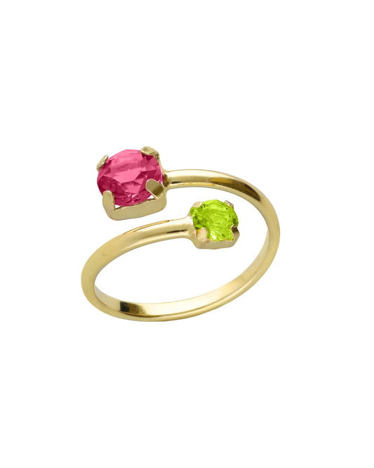 Anillo ajustable Fleur cruzado con cristal en Plata baño Oro
