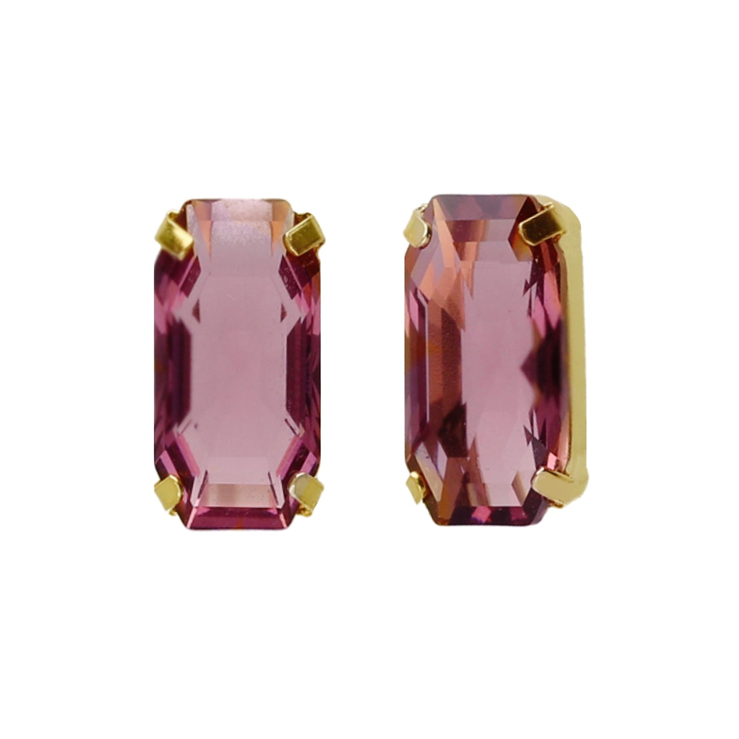 Pendientes botón Inspire rectángulo cristal en Plata baño Oro