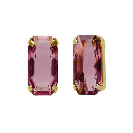 Pendientes botón Inspire rectángulo cristal en Plata baño Oro