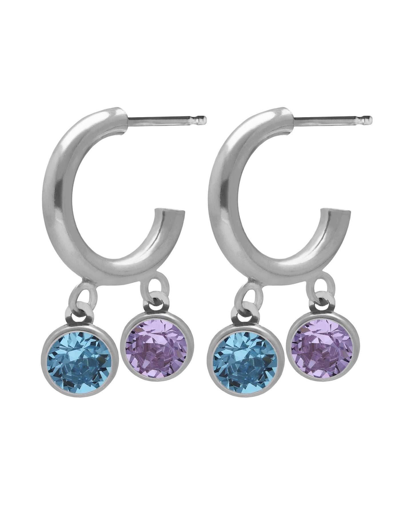 Pendientes aro Muá con cristal multicolor en plata baño rodio