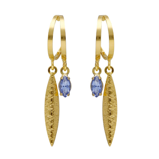 Pendientes aro Lisbon hoja cristal azul en Plata