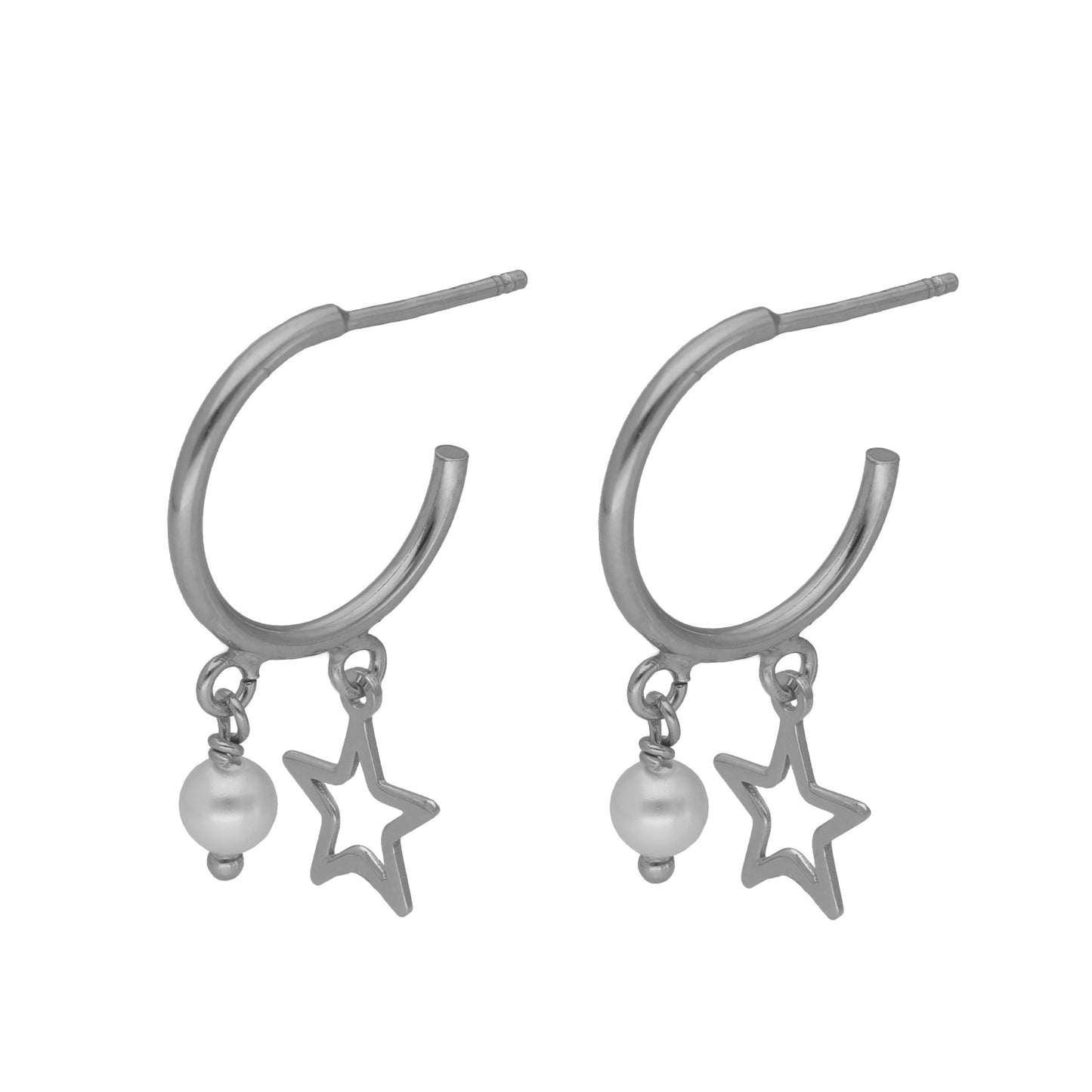 Pendientes aro Soulmate estrella perla en Plata
