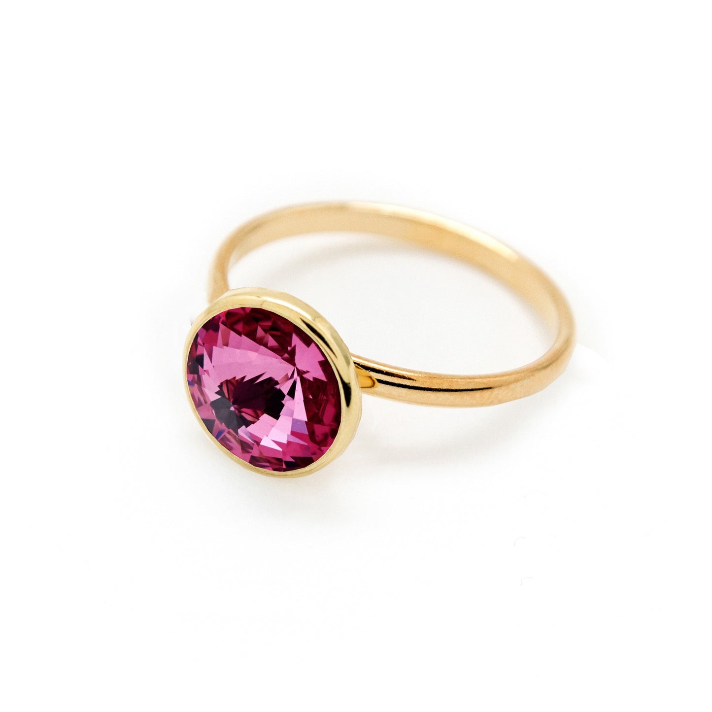 Anillo ajustable Basic 9mm círculo cristal en Plata baño Oro