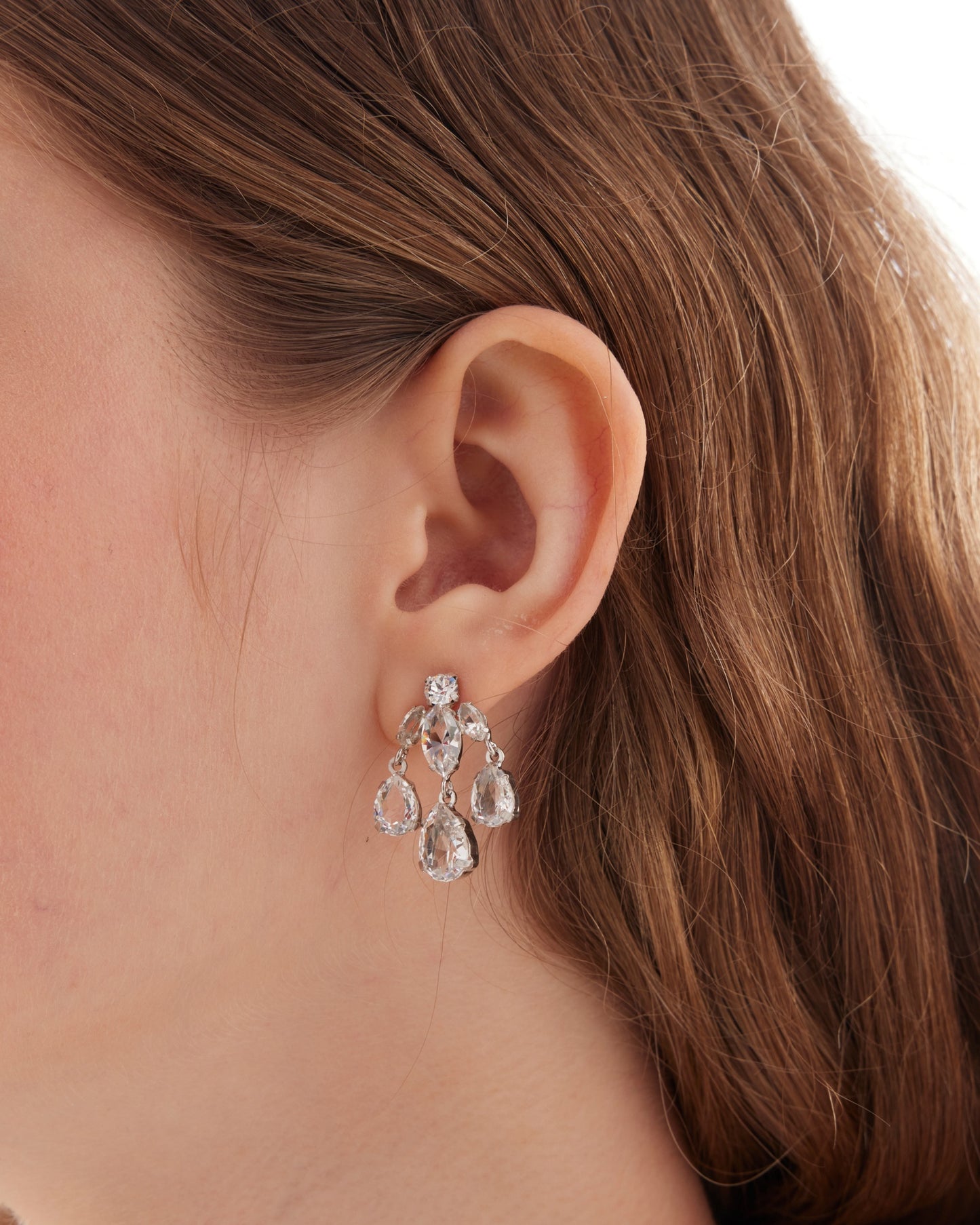 Pendientes largos lágrima Lieve con cristal blanco en Plata baño Rodio